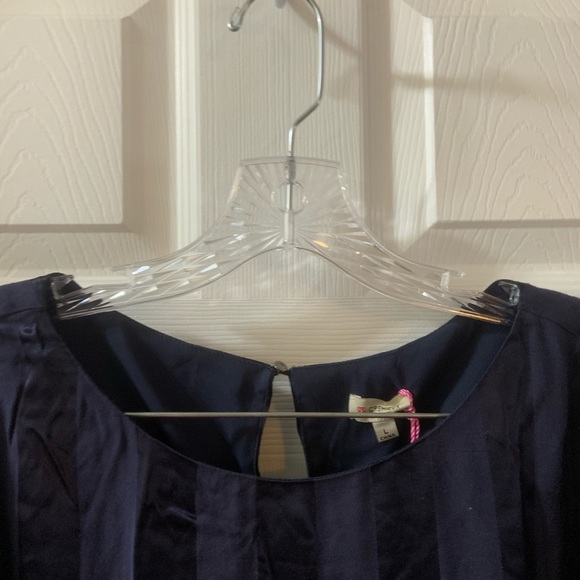 Cremieux Navy Selina Striped Tulip Sleeve Satin Dress size Large - Picture 4 of 11